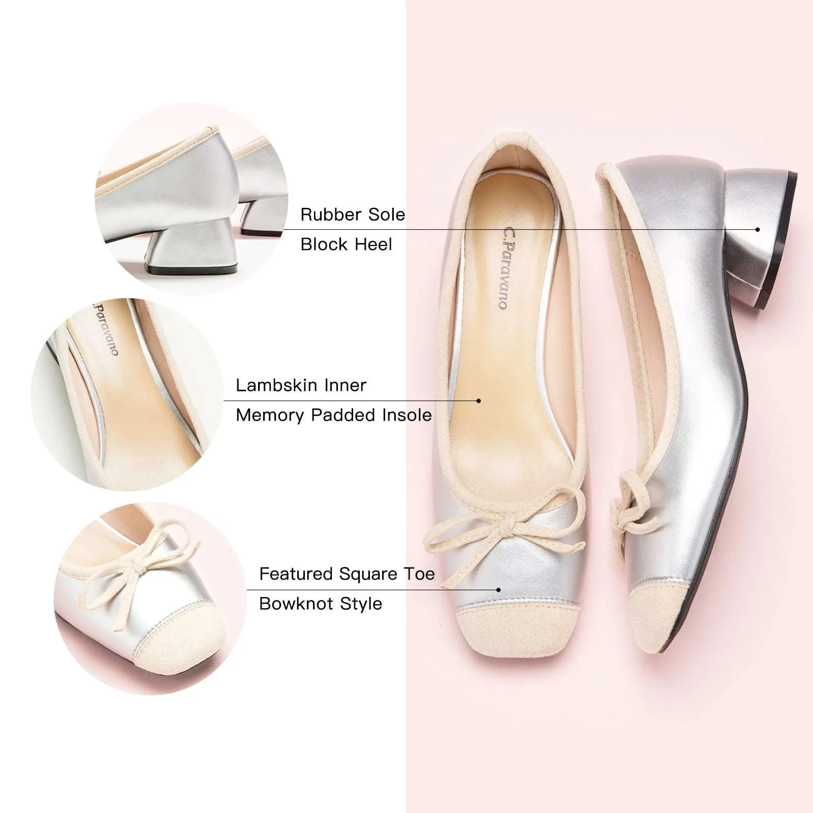 Ballet Block Heel (Nina) Silver