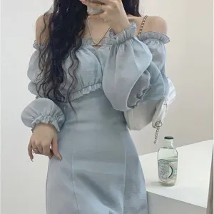 Elegant High Waist Sleeve Fairy Dress - Blue Beauty