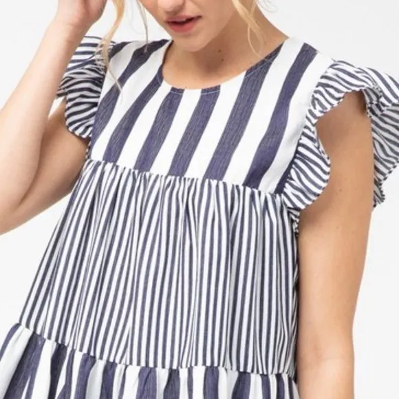 Hampton Vertical Blue Striped Babydoll Dress