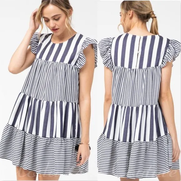 Hampton Vertical Blue Striped Babydoll Dress