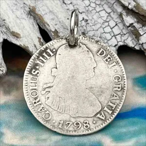 Pirate Chic Silver 2 Reale Spanish Portrait Dollar Dated 1798 - the Legendary "Piece of Eight" Pendant | Artifact #8868