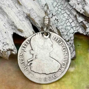 Pirate Chic Silver 2 Reale Spanish Portrait Dollar Dated 1806 - the Legendary "Piece of Eight" Pendant | Artifact #8871