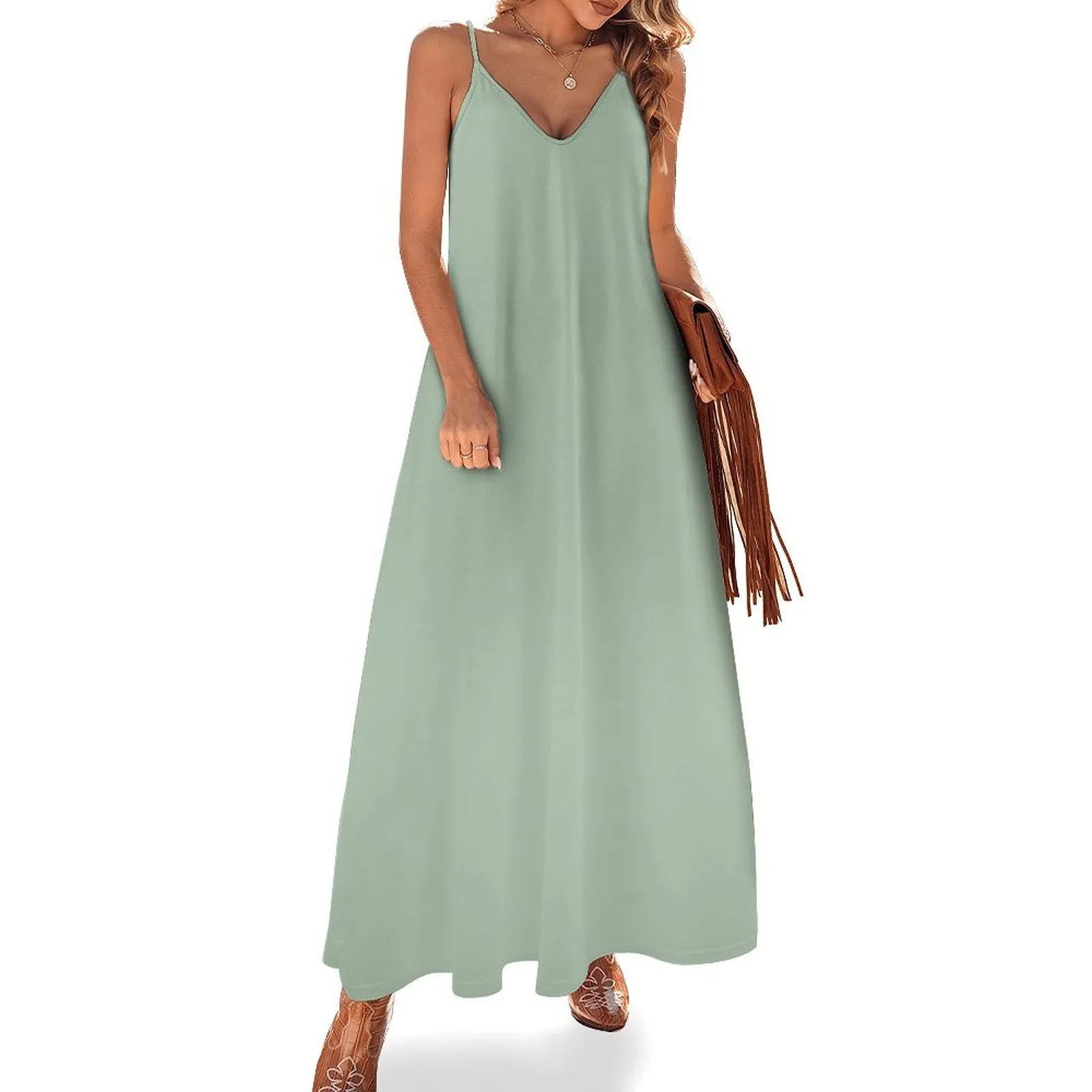 Spaghetti Strap Ankle-Length Dress Long dress Spring Rain