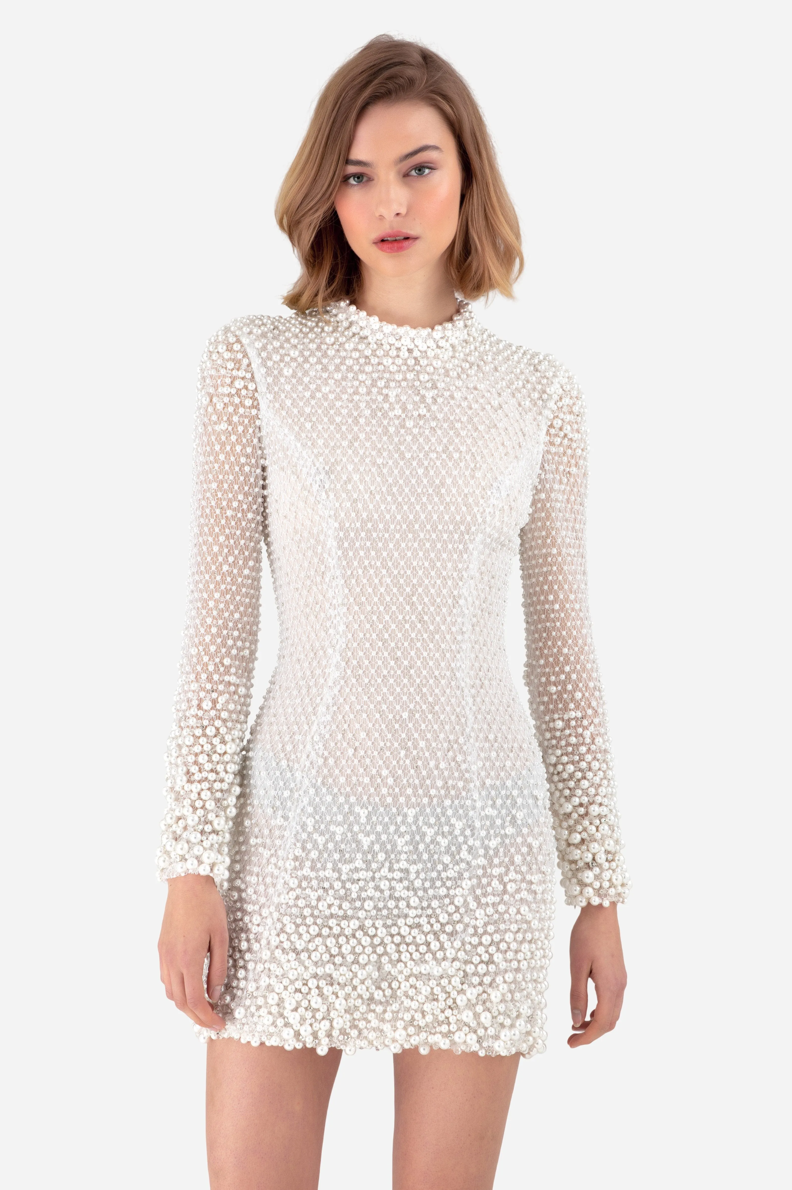 White Embellished Lace Mini Dress